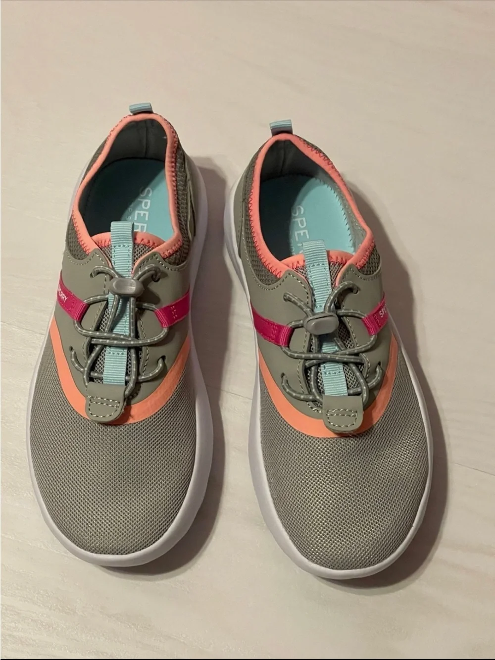 Sperry Kids Olive Water Shoes with Coral & Pink Trim